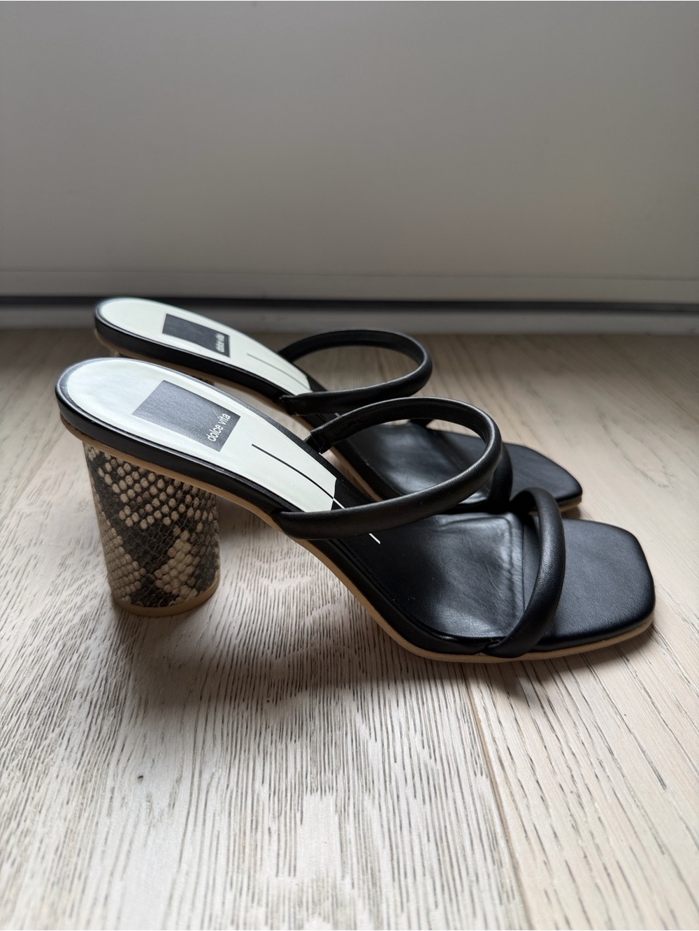 Dolce Vita Black Double Strap Square-Toe Mules with Textured Heel